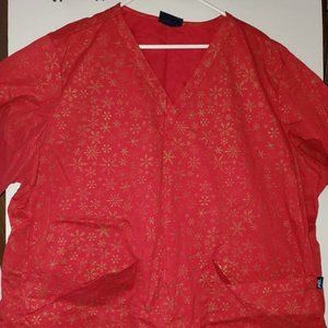 Tafford red snowflake gold scrub top nursing 4XL